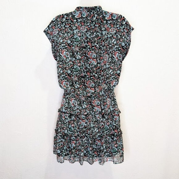 Rebecca Minkoff Tiered Floral Dress Womens S Ollie Dark Romantic Mini A Line - Picture 4 of 7